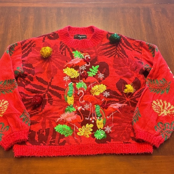 32 Degrees Sweaters - 32 Degrees Ugly Sweater Holiday Tropical Flamingo Themed Textured Sweater